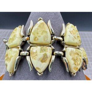 Egyptian Revival Gold Tone Lucite and Confetti Scarab Link Bracelet by Coro
